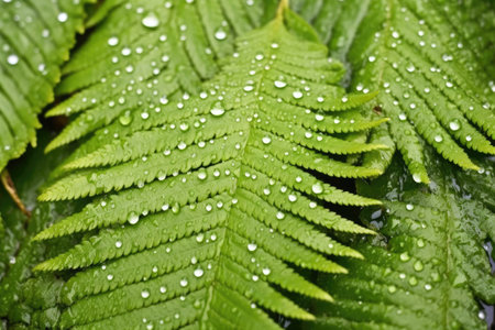 prehistoric looking fern leaves covered in dew, created with generative aiの素材
