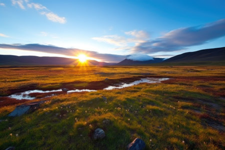 tundra under bright midnight sun, created with generative aiの素材