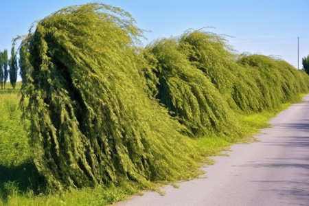 willow bushes shape shaped by wind, created with generative aiの素材