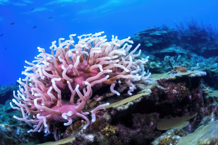 long tentacles of a sea anemone in ocean currents, created with generative aiの素材