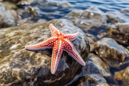 close view of a starfish on a rocky surface, created with generative aiの素材