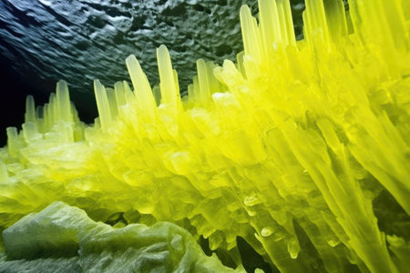 close-up of sulfur crystals forming by an underwater vent, created with generative aiの素材