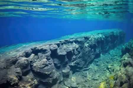 ocean floor fissures caused by seismic activity near an underwater volcano, created with generative aiの素材