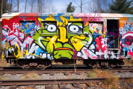 colorful graffiti on a decommissioned train car, created with generative aiの素材