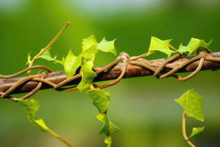 close-up of vine tendrils wrapped around the wire, created with generative aiの素材