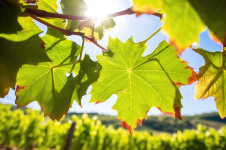 bright grape leaves engulfed in daylight, created with generative aiの素材