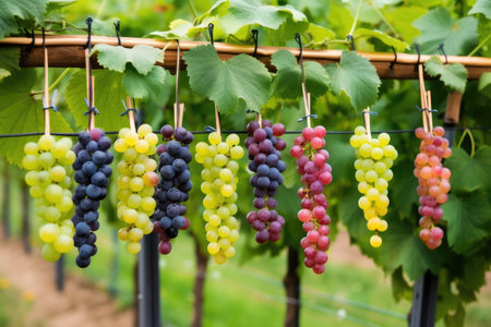grape variety identification tags on trellis, created with generative aiの素材
