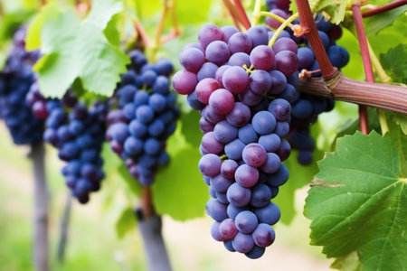 close up of fresh grapes on vine, created with generative aiの素材