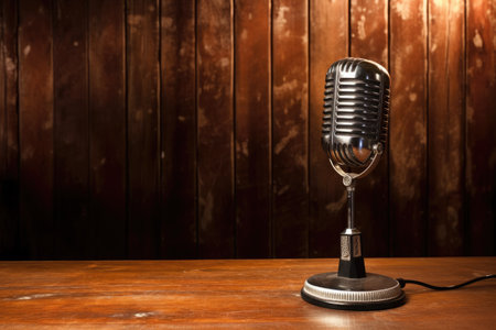 old-fashioned microphone on a tabletop, created with generative aiの素材
