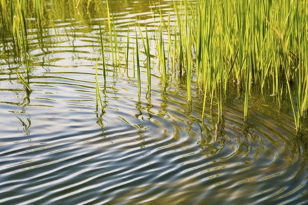 ripples spreading across a swampy water surface, created with generative aiの素材