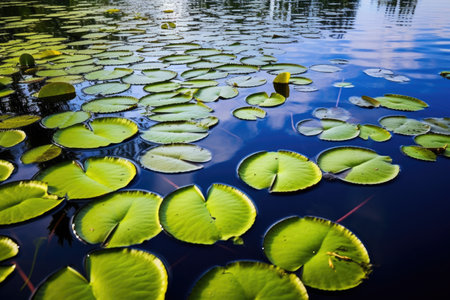 lily pads on a serene swamp surface, created with generative aiの素材