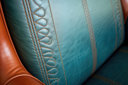 close-up image of the stitching details on a wingback chair, created with generative aiの素材