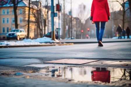 a red stop sign near a pedestrian crossing, created with generative aiの素材