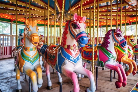 merry-go-round horses brightly painted, created with generative aiの素材