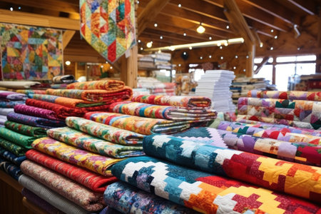 a booth selling hand-sewn quilts at a craft fair, created with generative aiの素材