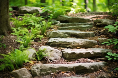 stone staircase slowly emerging from the soil, created with generative aiの素材
