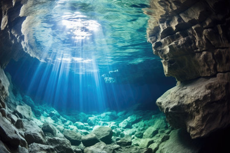 an underwater cave observed from the surface, created with generative aiの素材