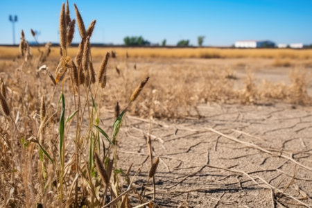 wilted plants in a drought-stricken field, created with generative aiの素材