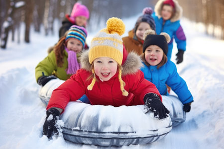 economical family-friendly snow tube hill, created with generative aiの素材