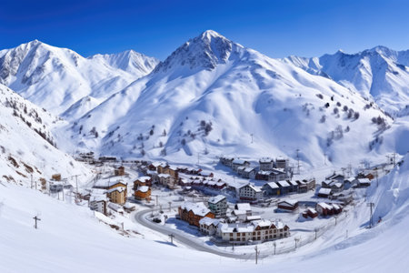 budget snow resorts panoramic view, created with generative aiの素材