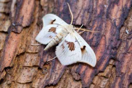 white ermine moth blending with white birch bark, created with generative aiの素材
