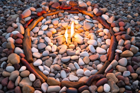 pebbles arranged in a circle for a makeshift fire pit, created with generative aiの素材