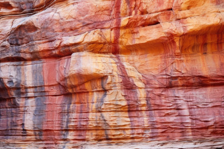 a colorful striated canyon wall in bright light, created with generative aiの素材
