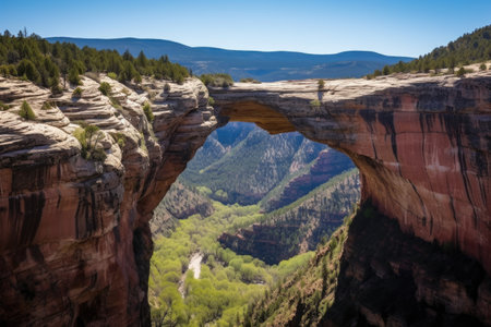 overhanging rock beneath shadow-filled canyon, created with generative aiの素材