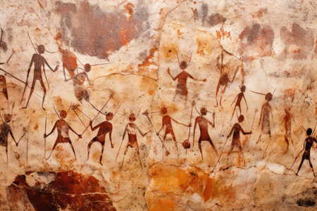 paleolithic cave painting showing abstract geometric patterns, created with generative aiの素材