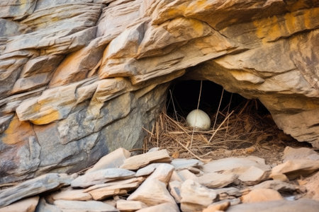 birds nest tucked into a cave wall, created with generative aiの素材