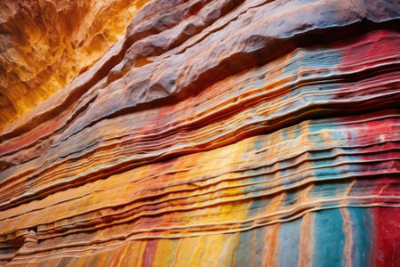 colorful sediment stripes on cave walls, created with generative aiの素材