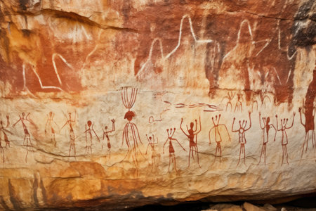native drawings on a cave wall, created with generative aiの素材