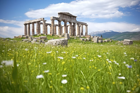 greek temple ruins in a field, created with generative aiの素材