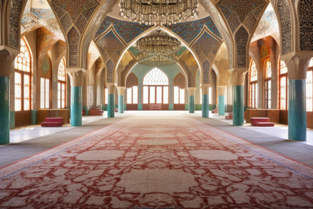 interior of a mosque with arabesque patterns, created with generative aiの素材