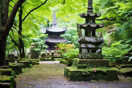 stone pagoda in a zen temple garden, created with generative aiの素材