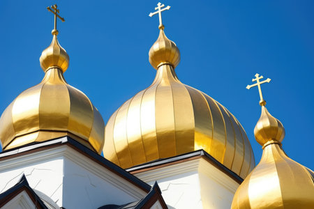 golden domes of an orthodox cathedral, created with generative aiの素材