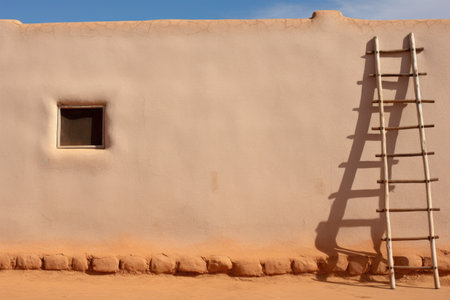ladder leaning against a pueblo adobe wall, created with generative aiの素材