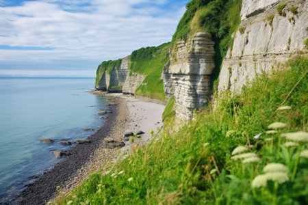 cliff seashore promoting plant growth, created with generative aiの素材
