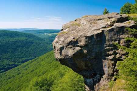 precarious boulder on the edge of a steep cliff, created with generative aiの素材