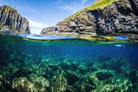 underwater shot of a sea cliff, created with generative aiの素材