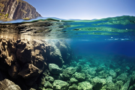 underwater shot of a sea cliff, created with generative aiの素材