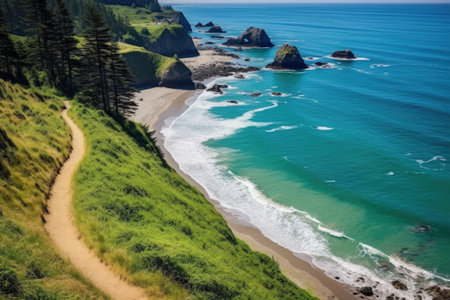 beach view from a high cliffside trail, created with generative aiの素材