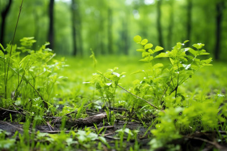 overgrown vegetation due to increased rainfall, created with generative aiの素材