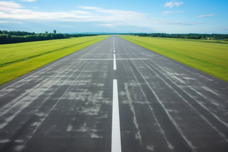 overhead aerial shot of an empty airplane runway, created with generative aiの素材