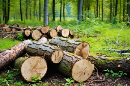 detail of deforestation with tree stumps, created with generative aiの素材