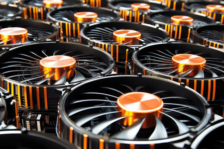 closeup of a computer graphic cards cooling fan, created with generative aiの素材
