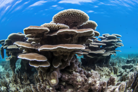 stacks of mushroom corals growing vertically, created with generative aiの素材