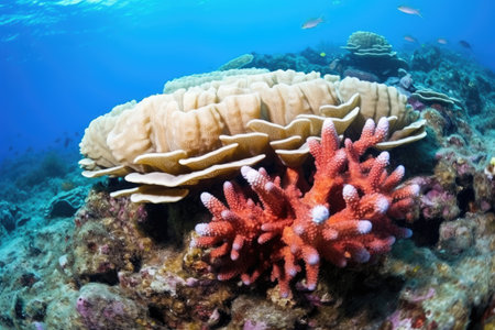 a sea cucumber inching over a mound of coral, created with generative aiの素材