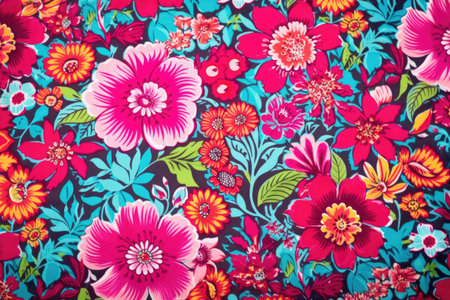 synthetic fabric with a vibrant floral pattern, created with generative aiの素材
