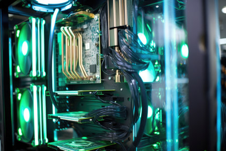 computer towers internal components with focus on cpu, created with generative aiの素材